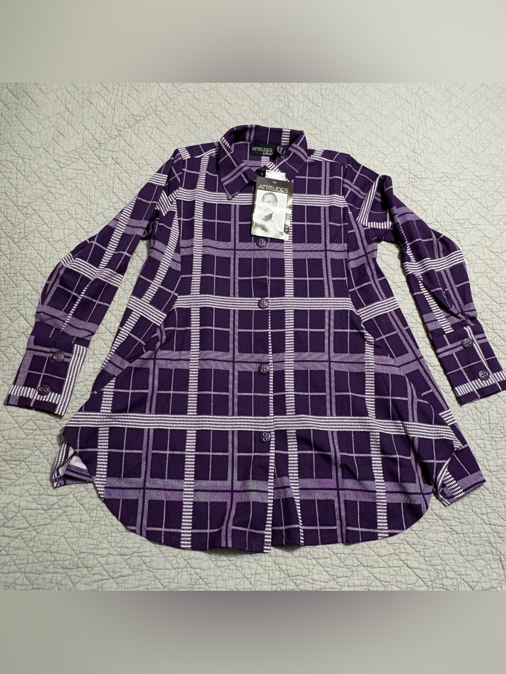 Attitudes by Renee Purple Plaid Button-Up Blouse